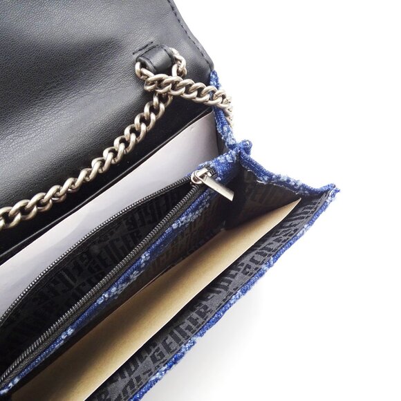 KURT GEIGER Mini Brixton Blue Denim Fabric Quilted Chain Wallet - Picture 5 of 6